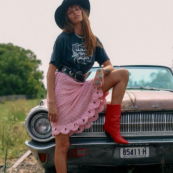 Chasing Unicorns Pink Moon Crochet Midi Skirt, Size S - Picture 2 of 16